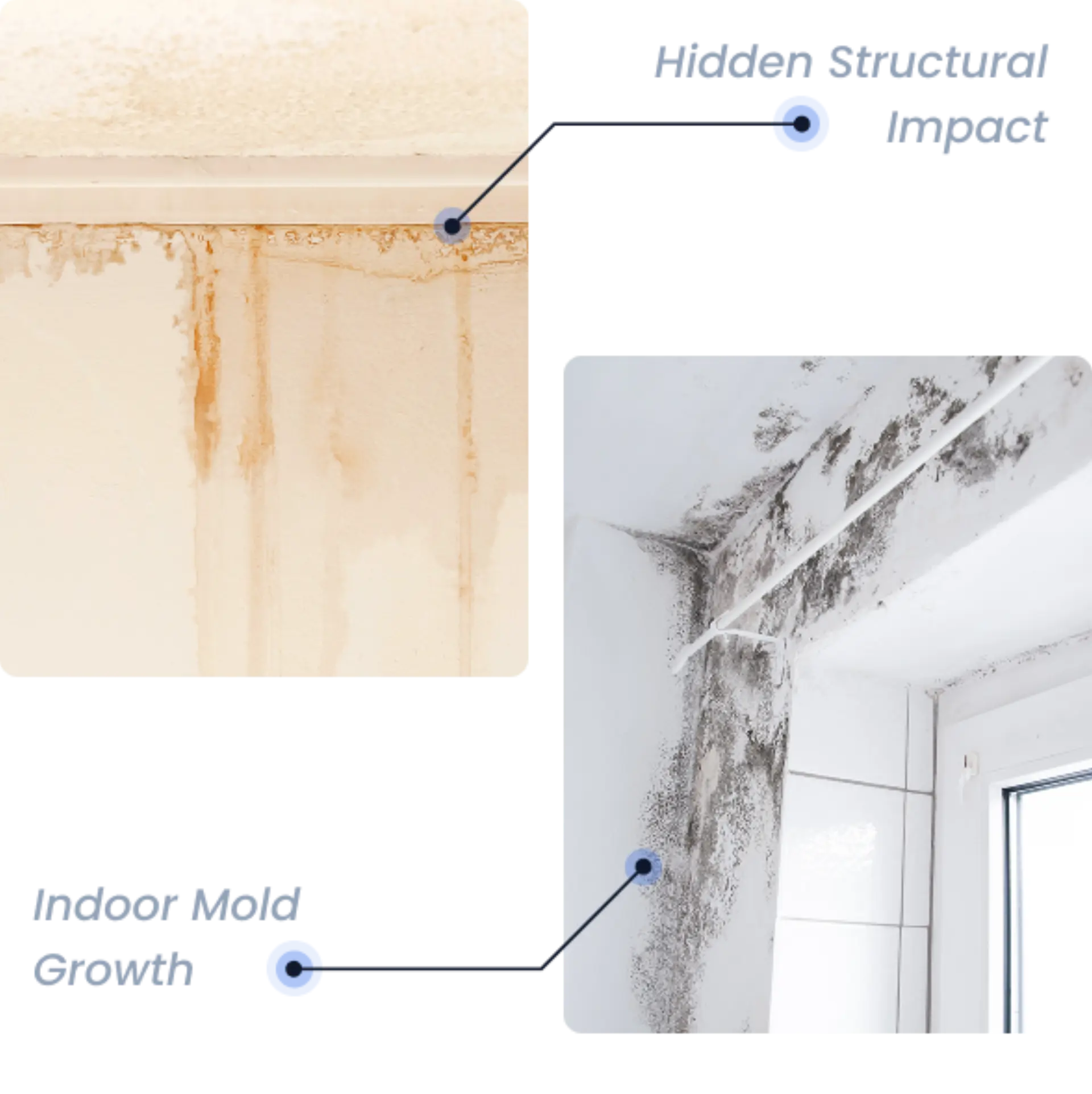 Water damage in American home interior
